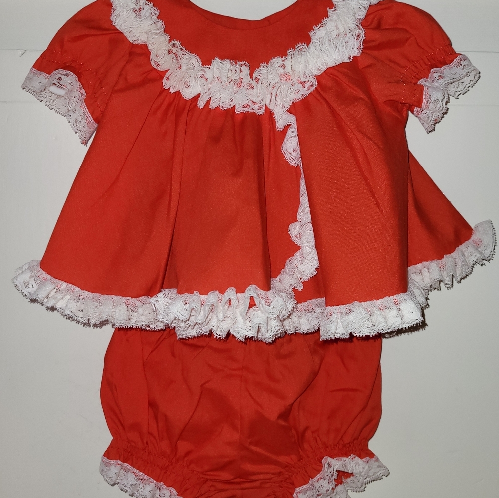 VINTAGE RED BRYAN BABY DRESS , BLOOMERS